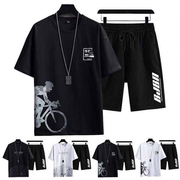 

mens tracksuits 1 set men short suit drawstring elastic waist round neck summer casual shortsleeved pants tracksuit for fitness 230724, Gray