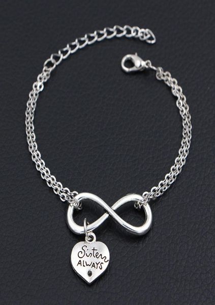 

2019 new minimalism double infinity love sister always friends pendant bracelets for women men chain bangles for diy party je9530317, Golden;silver