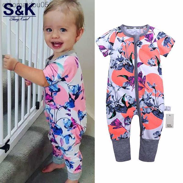 

baby girl romper newborn sleepsuit flower baby rompers 2020 infant baby clothes short sleeve jumpsuits baby pajamas xh-335 l230712, Blue