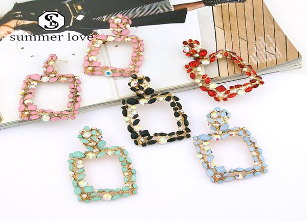 

new arrival geometric crystal stone rhinestone earrings fashion big colorful statement dangle earring daily wedding party jewerly 9559122, Silver