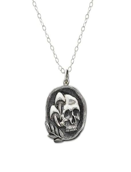 

pendant necklaces mushroom and skull necklace gift for him or her sterling silver necklace woman man gothic jewelry dark4711060