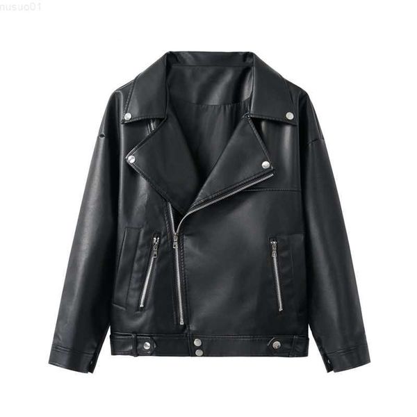 

women's leather faux leather faux leather jacket women 2019 spring autumn female loose pu classic moto biker jacket lady basic coat plu, Black