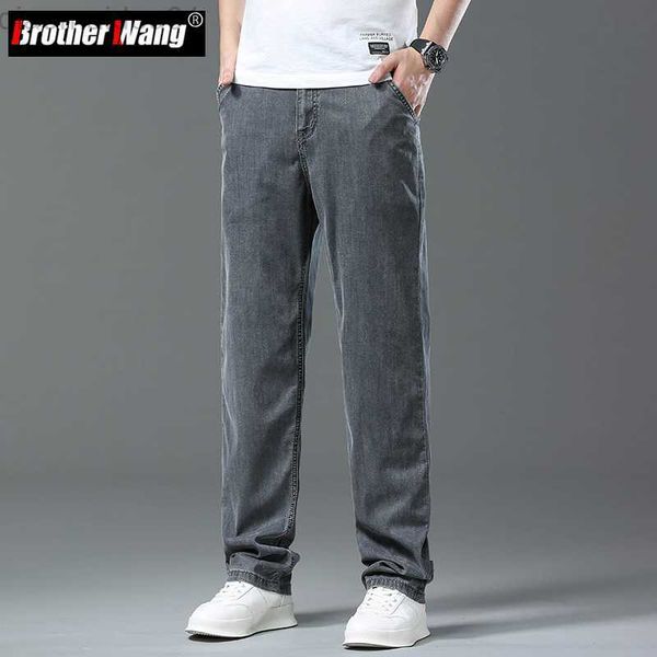 

men's jeans 4 colors summer men soft thin business casual jeans classic stretch denim trousers lyocell fabric pants male brand grey blu, Blue