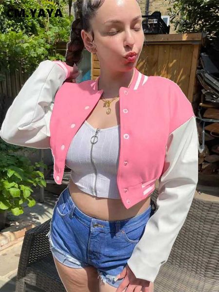 

women's jackets cm.yaya fashion women patchwork long sleeve single breasted baseball jacket outfits l230724, Black;brown