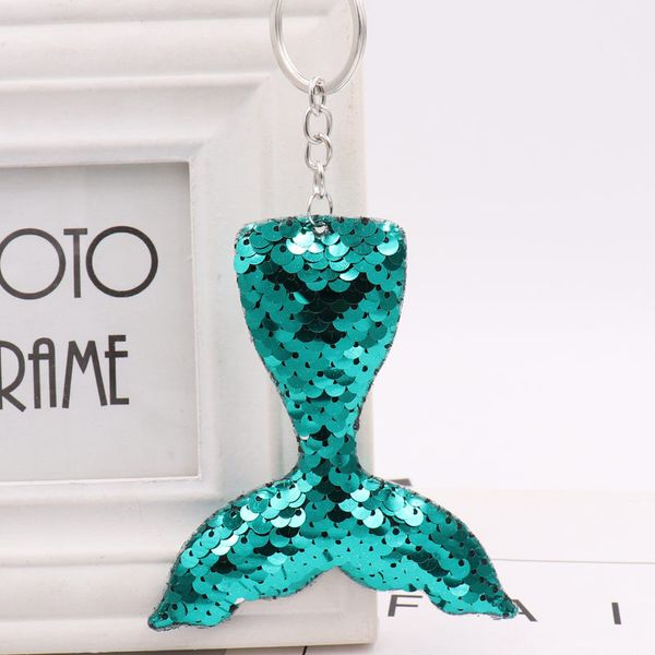 

fashion plastic reflective double-sided sequin fishtail shape keychain mermaid sequin bag keychain, Silver