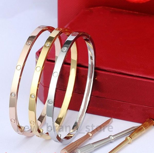 

4mm thin gold bracelets bangles for women men titanium steel lovers bracelet with box 1619cm bangle mens bracelets4123215, Black