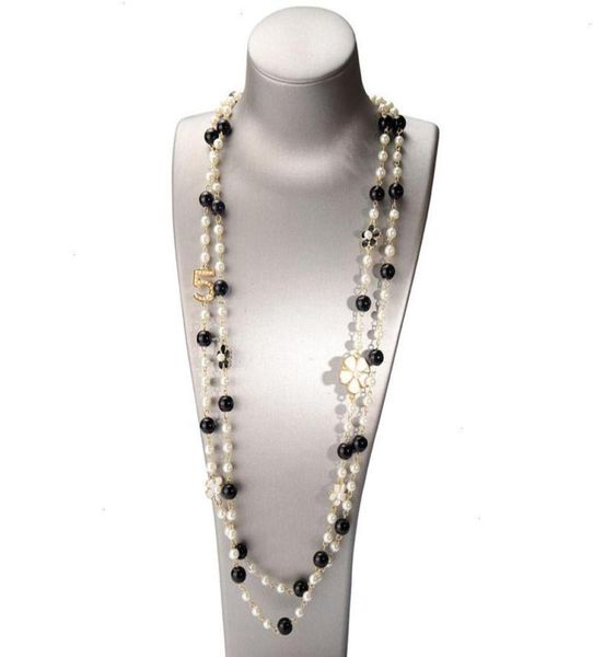 

luxury brand design number 5 long pearl necklace camellia double layer sweater chain woman party jewelry8636081, Silver