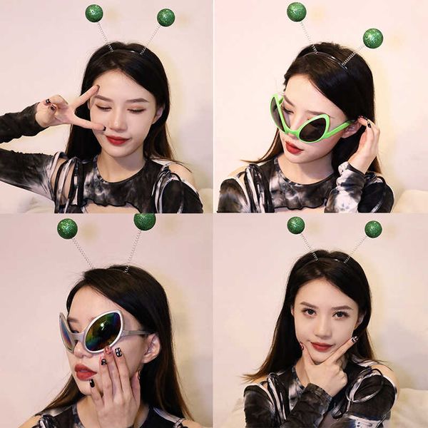 

et alien antenna funny headband green fly glasses halloween costume party supplies alien glasses, Black;brown