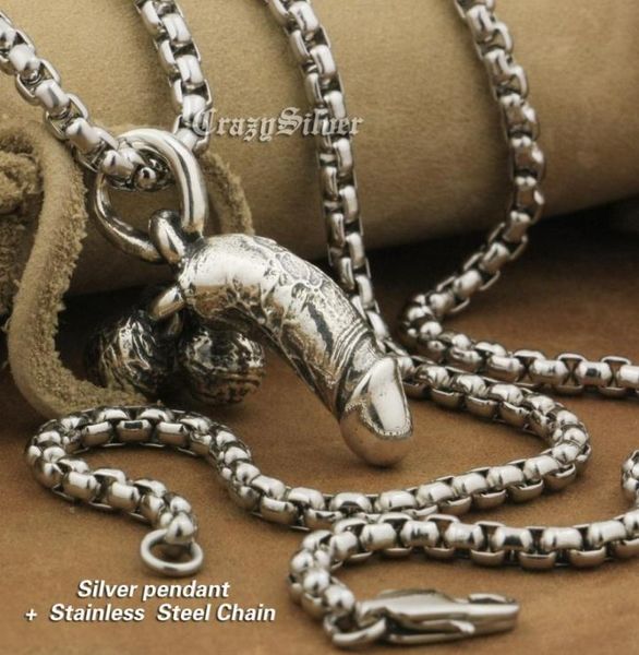 

linsion 925 sterling silver phallus phallic mens biker punk pendant ta20 stainless steel necklace 24 inches4085536