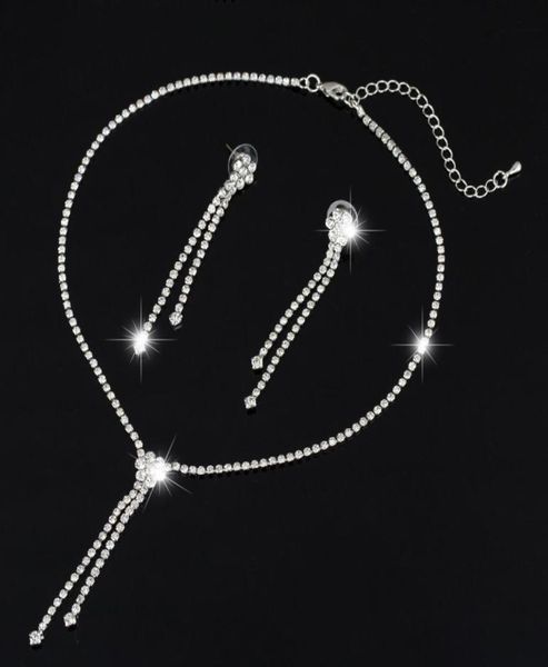 

new wedding jewellery set austrian crystal bridal jewelry sets for women long tassel statement necklaceearrings set4357683, Silver