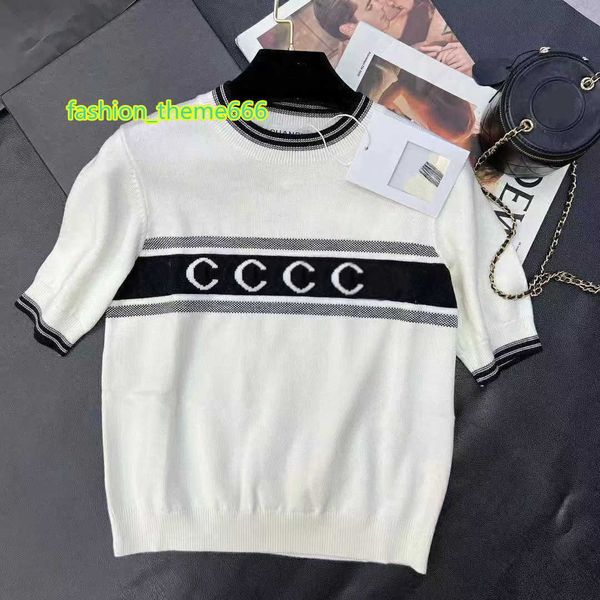

women's t-shirt womens knits tees luxury cc fashion designer summer short sleeves white lady slim