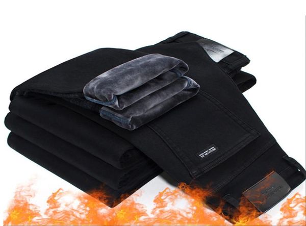 

2020 fashion winter jeans men black slim fit stretch thick velvet pants warm jeans mens clothing casual fleece trousers male4333077, Blue