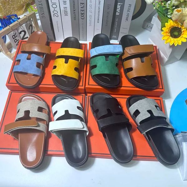 

men's and women's designer slippers, sandals, summer beach shoes, classic brand casual outer slippers, h-shaped flat bottom slippe, Black