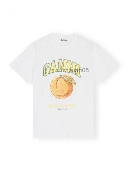 

23ss ganni womens t shirt summer new product ocean series example youth leisure shell print straight round neck short sleeve women cotton fa, White