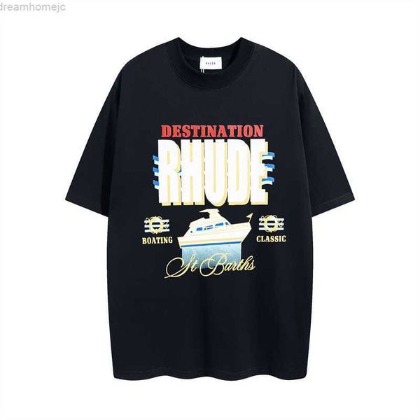 

2023 summer rhude boat cruise printing t-shirt men women casual t shirt rhude tee anime clothes, White