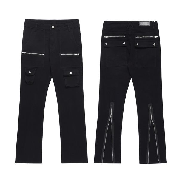 

cargo jeans mens zip pocket high street casual fashion trousers skinny summer slim streetwear black autumn fit denim pants, Black;brown
