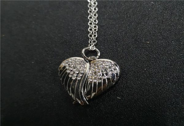 

sublimation blank wings locket po necklaces pendants with zircon fashion transfer printing jewelry consumables2870757, Silver