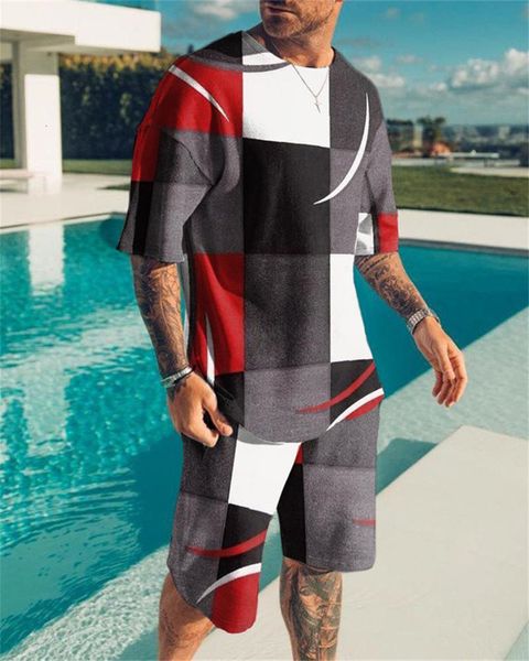 

men s tracksuits beach casual t shirt shorts 2 piece set fashionable summer streetwear oversized printed man loose sportswear outfit 230724, Gray