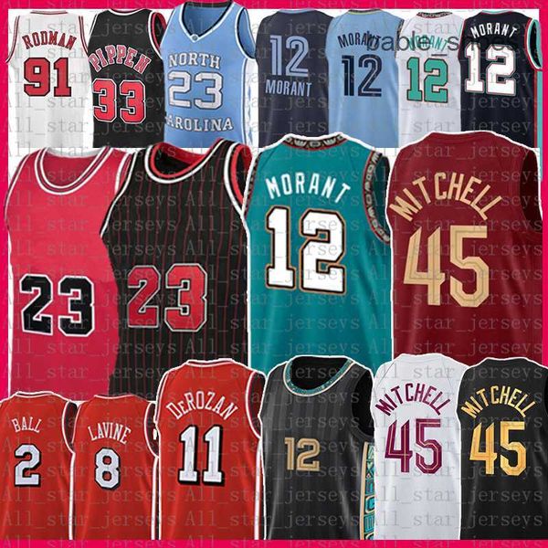 

12 ja morant 23 lonzo ball basketball jersey donovan mitchell zach lavine demar derozan scottie pippen dennis rodman derrick rose 45 retro m