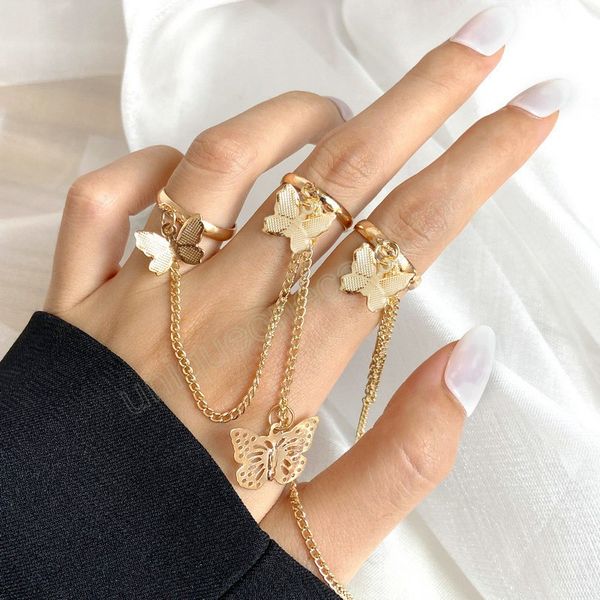 

vintage punk butterfly ring set gold color finger rings for women charms ring lady trendy geometry jewelry gift, Silver