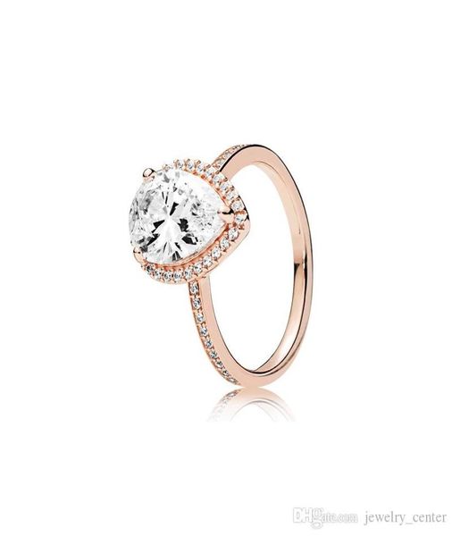 

18k rose gold tear drop cz diamond ring original box for 925 sterling silver rings set for women wedding gift jewelry3553950