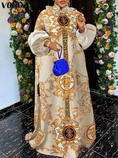 

basic casual dresses vonda bohemian women printed party dress long lantern sleeve casual birthday wedding evening sundress pleated maxi robe, Black;gray