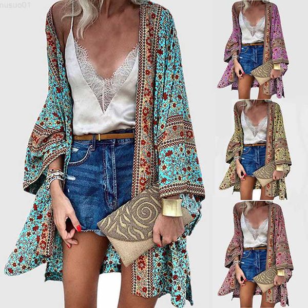 

women's jackets women loose printing summer casual boho coat shl kimono cardigan comfortable breathable woman clothing l230724, Black;brown