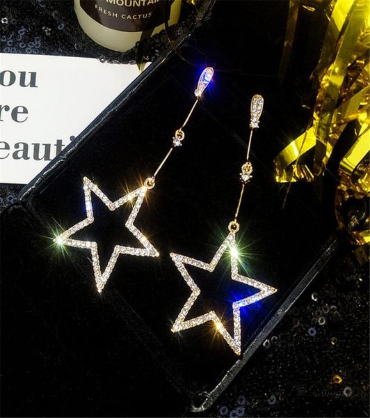 

fashion brincos oorbellen bijoux rhinestone hollow long geometric drop earrings luxury crystal star earrings ladies jewelry8123964, Silver