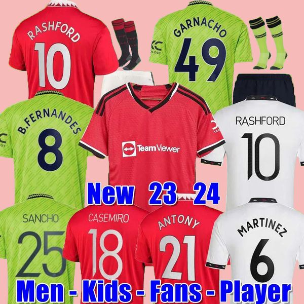 

sancho 23 24 soccer jerseys antony martinez rashford#10 casemiro eriksen 2023 2024 football shirt fans player martial b. fernandes men kids, Black;yellow