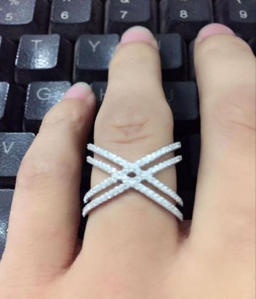 

genuine 925 sterling silver size 6789 micro pave cz double criss cross x ring for wedding women finger jewelry d1811140574348903111230, Slivery;golden