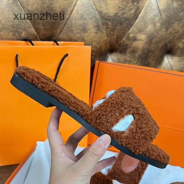 

fur sandal 2023 oran bear shoes slipper h slippers online teddy designer lamb wool flat bottom ins fashion versatile casual one character s