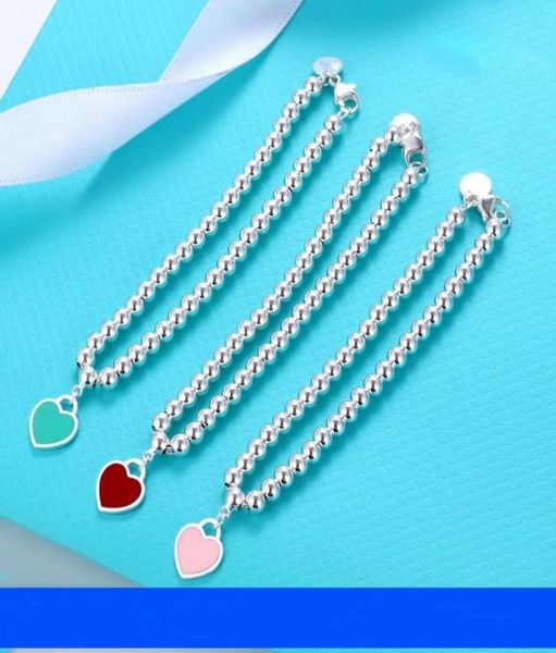 

s925 sterling silver love bracelet bangle designer jewelry lovely blue pink red heart pendant tennis bracelets for women6191797, Golden;silver