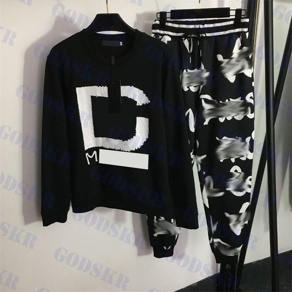 

fashion womens sportswear pants set letter printed sweater casual trousers long sleeve tracksuits size s-xl, White