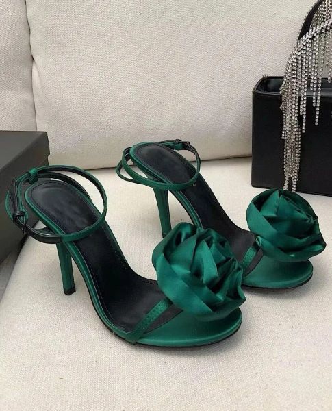 

2023 summer new sandals luxury designer satin women's high heels leather slim heels sandals party wedding eu35-42, Black