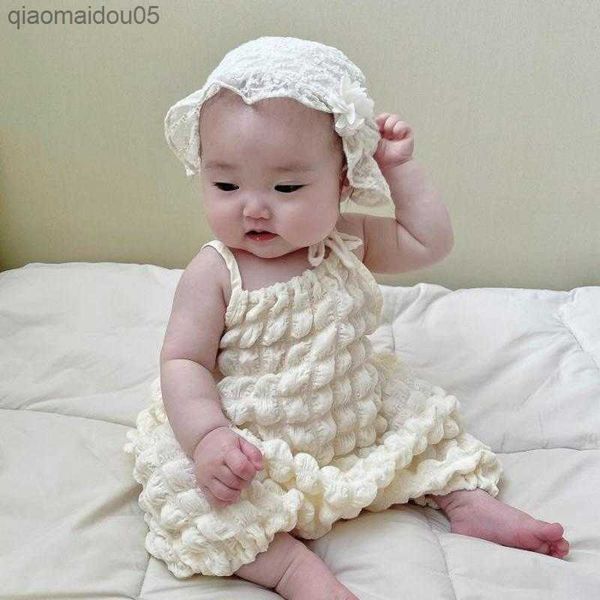

2023 summer loose bubblefog romper sling jumpsuit for girls soft outfits toddler boys cool sleeveless crl suit one piece l230712, Blue