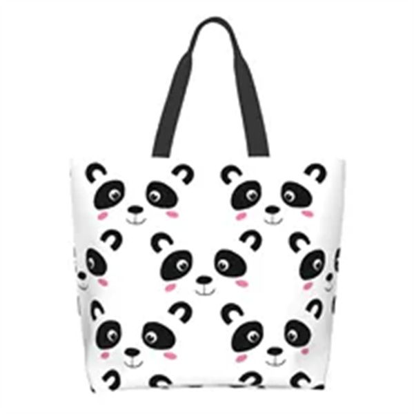 

tote bag for women cute panda baby reusable shopping bags beach bag, Black