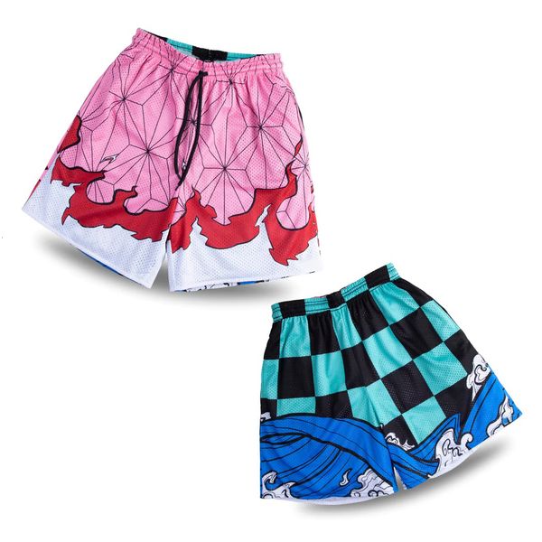 

men's shorts anime shorts men women demon slayer 3d print gym shorts mesh quick dry casual short pangts to fitness workout running summ, White;black