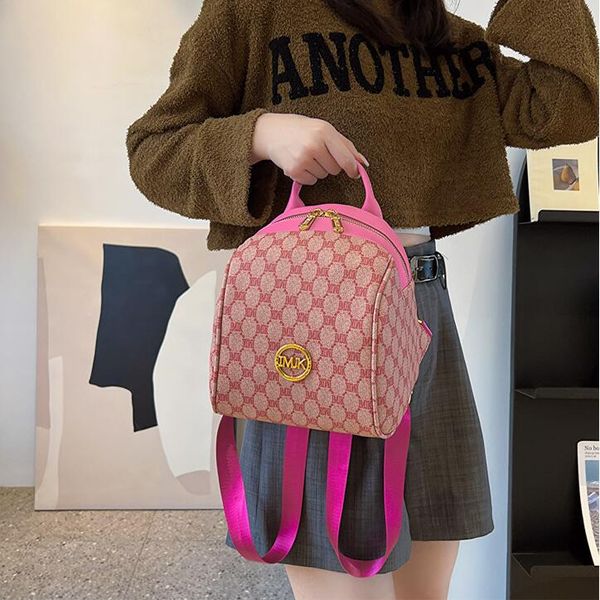 

Outlet factory shoulder bags 2 colors street popular color matching handbag small wear-resistant leather messenger bag personality letters leisure backpack 572#, Pink