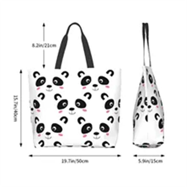 

tote bag for women cute panda baby reusable shopping bags beach bag a4, Black