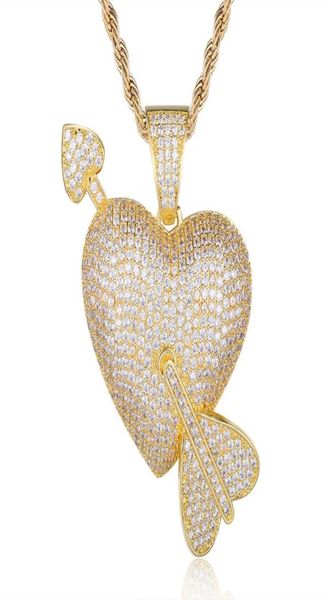 

pendant necklaces 100 micro zircon hip hop fabulous heart arrow necklace for men jewelry party whole cz rapper bling1434527, Silver