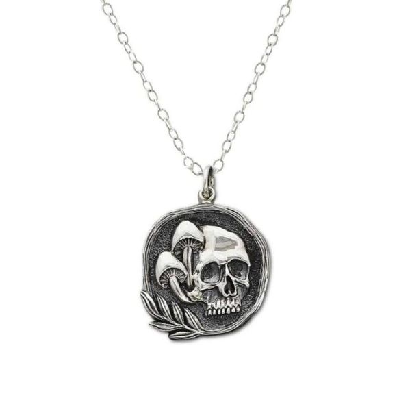 

pendant necklaces mushroom and skull necklace gift for him or her sterling silver necklace woman man gothic jewelry dark4585749