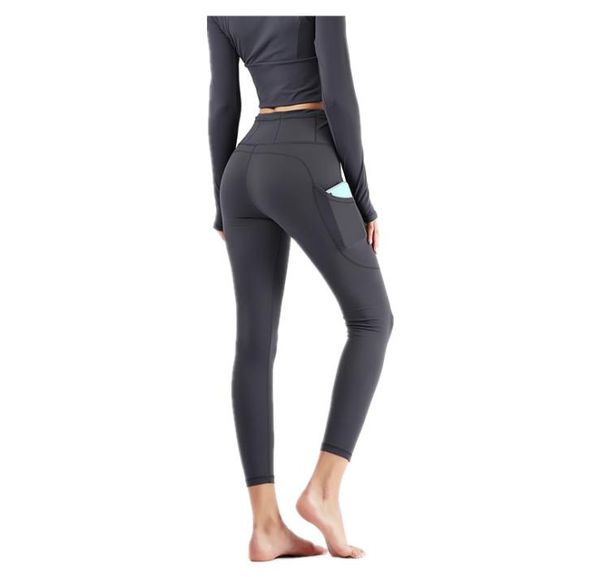 

2021 k2209 shaping european and american selling nude women039s high waist fitness pants side pocket running sports capris9627480, White;red