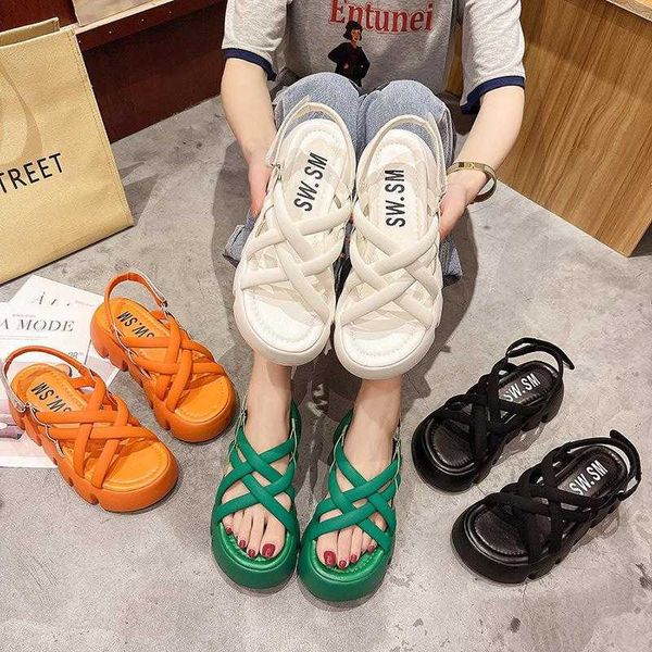 

sandals new summer fashion trend cross strap slippers for women candy color ladies platform sandals open toe soft beach shoes set 230417, Black
