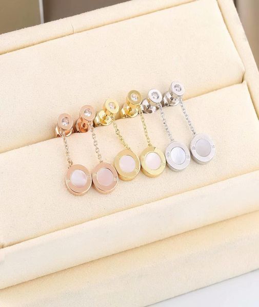 

europe america fashion style lady women titanium steel tassels engraved b initials mother of pearl single diamond stud earrings 3 1759159, Golden;silver