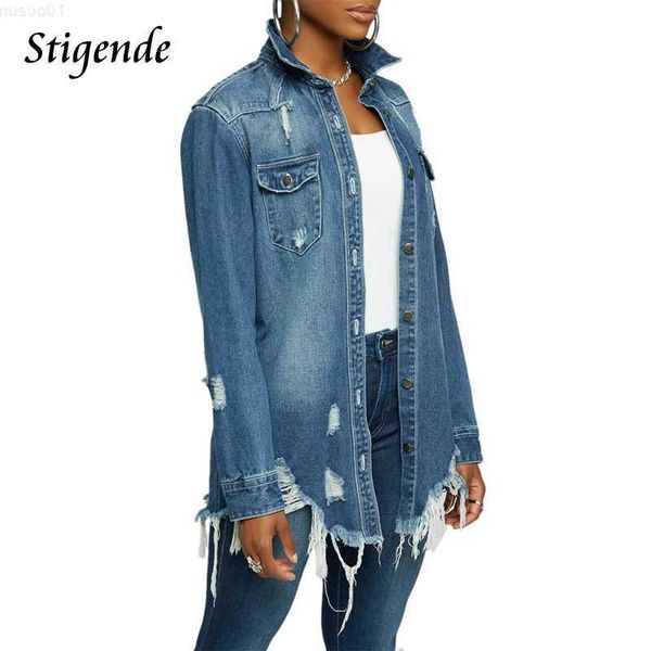 

women's jackets stigende women fashion black ripped denim jacket casual lapel neck jean coat pocket single breasted shredded coat and j, Black;brown