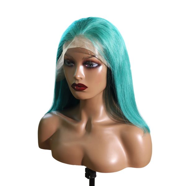 

50% discount blue-green colour straight human hair 13x4 full lace frontal bob wig, Black;brown