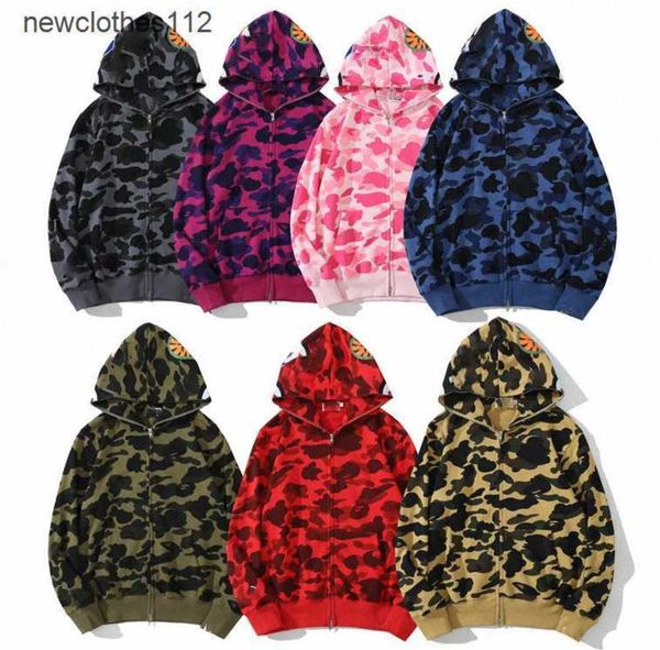 

mens designer hoodie full zip up shark hoodies woman camouflage jacket hoody hooded sweatshirt man womens sweater long sleeve bapes tech fle, Black