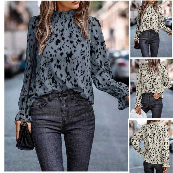 

women's t-shirt 2023 autumn-winter style polyester pullover long-sleeved semi-high-neck loose-fitting blouse for women t230724, White