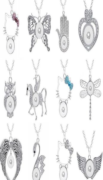 

new 12 pieces lots ginger snap buttons chunk charm rhinestone pendant necklaces fit 18mm snap buttons with 60cm chains2366193, Silver