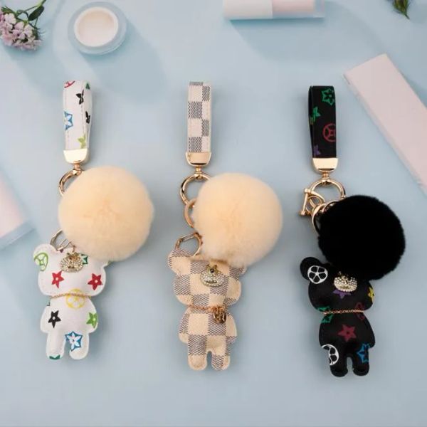 

cute keychains fashion teddy bear designer key chain ring gifts women pu leather car buckles bag 12 colors charm accessories men animal keyr, Silver